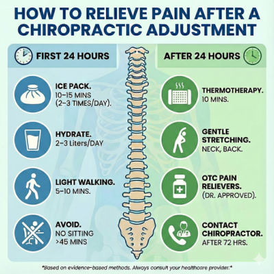 Visual chart explaining recommended care after a chiropractic adjustment.